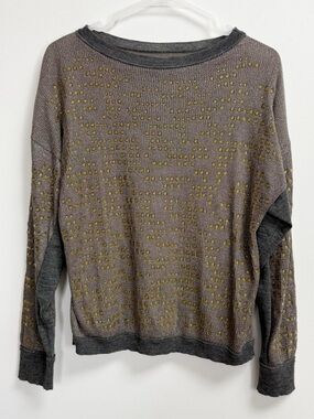 AVIU Sweater Womens 42 Gray Bronze Detail Knit Wool Blend Made in Italy